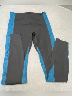 Fabletics Black Leggings with Teal Side Panels